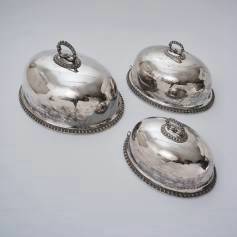 Walker & Hall silver plated dome food covers table cloches set of 3 1880`s